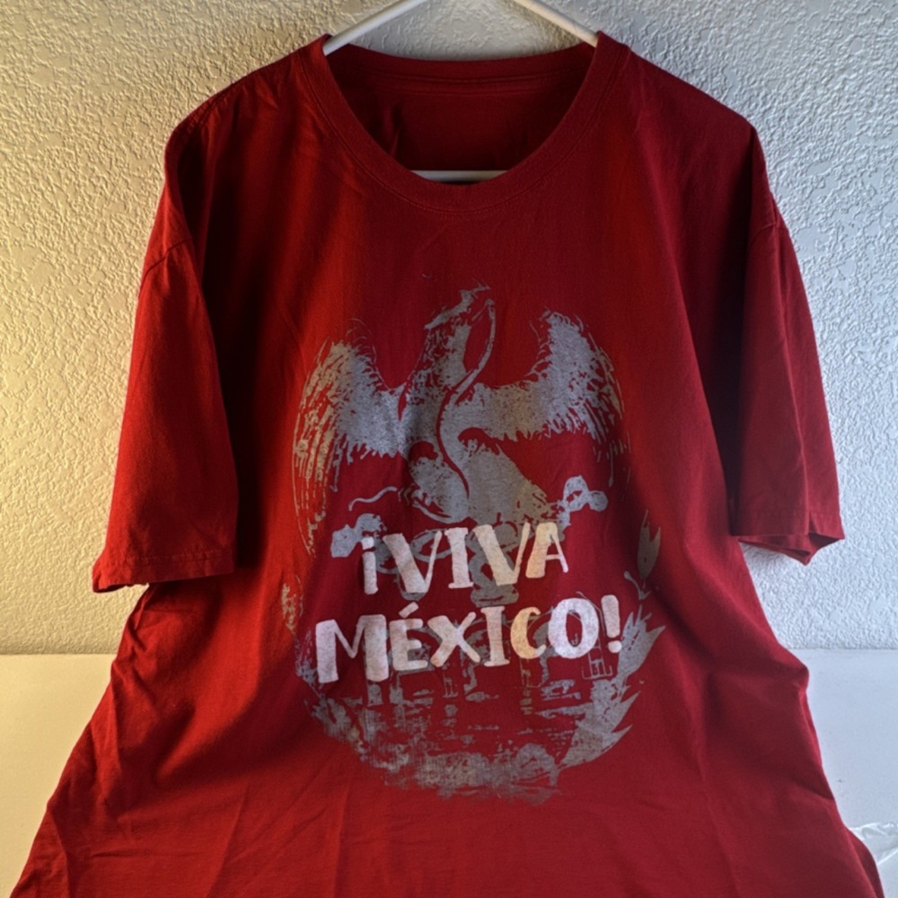 Viva Mexico Eagle Graphic Crew Neck Cotton T-Shirt Red Mens XL